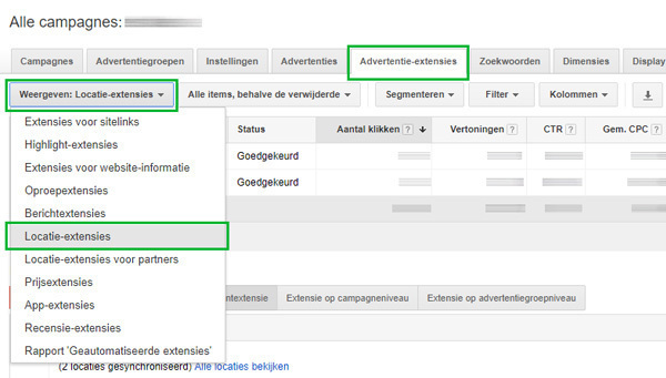 advertentie extenties adwords en google mijn bedrijf